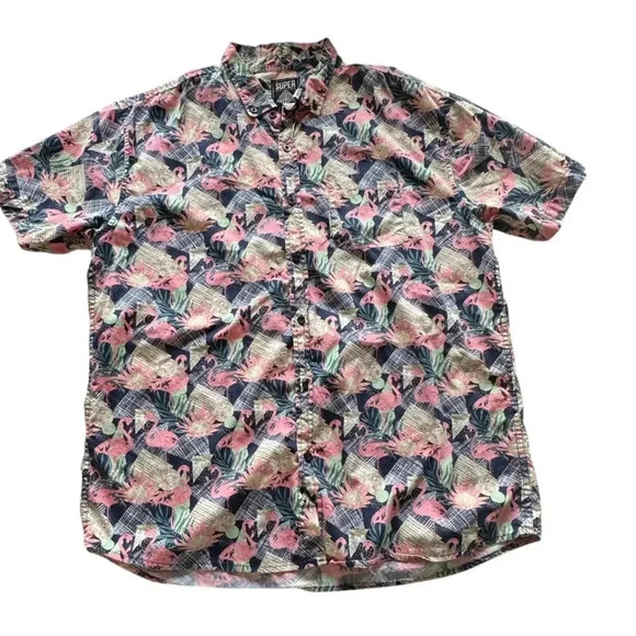 SUPER MASSIVE Men’s Lagoon Print Set Button-down Size XL Tropical Luau N207 - Picture 1 of 7
